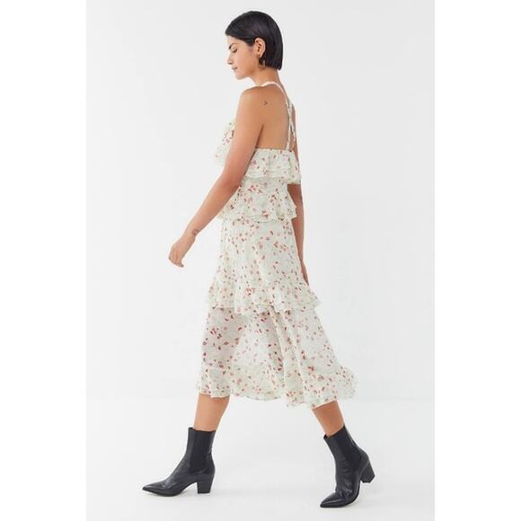 NWT Urban Outfitters Sacramento Tiered Ruffle Halter Midi Dress Floral Boho - Picture 3 of 13
